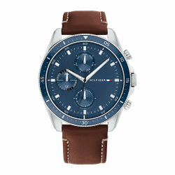 Tommy Hilfiger Multi Zifferblatt Quarz Uhr für Herren mit Edelstahl-und Lederarmband Brown Leather