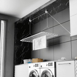 Wäscheständer Decke 140x50cm, Wäscheständer Platzsparend mit 11.2 Metern Trocknungsoberfläche, Wäscheständer Badewanne, Vertikal Zusammenklappbar 2.5 Meter, Deckenwäschetrockner aus Metall, Weiß