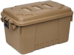 Plano Sportler-Kofferraum, klein, 53 l, Wüstenbraun, Militärqualität, Aufbewahrungsbox mit Deckel, robust, groß, Camping- und Armee-Aufbewahrungskoffer, perfekt für Jagd, Paintball, Airsoft oder zur