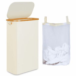 iEGrow Wäschekorb 60l, Wäschesammler Schmal mit Herausnehmbarer und Waschbarer Innentasche, Laundry Baskets mit Griffen für Kleidung, Spielzeug, Handtücher (Beige) 60L mit Deckel Beige