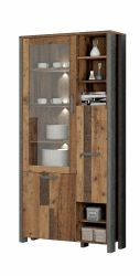 FORTE Clif Vitrine mit 1 Tür unf 1 Glastür, Holzwerkstoff, Old – Wood Vintage/ Betonoptik Dunkelgrau, 91,7 x 204,9 x 41,6 cm Old – Wood Vintage/ Betonoptik Dunkelgrau 91,7 x 204,9 x 41,6 cm Vitrine mit 1 Tür und 1 Glastür Single