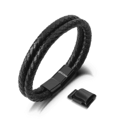 SERASAR Premium Lederarmband für Männer in Schwarz | Magnetverschluss aus Edelstahl in Schwarz, Silber & Gold | Inklusive Schmuckschachtel | Tolle Geschenkidee 20cm Double Schwarz