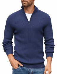 COOFANDY Herren Rollkragenpullover Zip Pullover Strickpullover Winterpullover Turtleneck Sweater Pulli Arbeitspullover Warm Langarmshirt Navy Blau L
