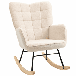 HOMCOM Schaukelstuhl, Schaukelsessel mit Berbervliesoptik, Armlehne, Sessel mit Holzkufen, Relaxsessel für Wohnzimmer, Schlafzimmer, Beige Beige Berbervlies (100% Polyester)