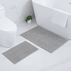Homaxy Chenille Badezimmerteppich Set 2 teilig rutschfeste Badematte Set Weich Saugfähige Badteppich Set Waschbar Badvorleger - 40x60 cm+60x90 cm, Hellgrau 40x60 cm+60x90 cm Hellgrau