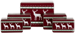 Brandsseller 5er Set Keksdose rechteckig Weihnachtsdose Plätzchendose Gebäckdose Metall Rentier 5er Set Rentier