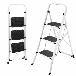 HBTower 3-Stufen-Leiter, Trittleiter mit Anti-Rutsch-Pedal, 20 cm breite Stufen, 150KGS Kapazität, Perfekt für Küche & Haushalt, Weiß 3 stufen Weiß