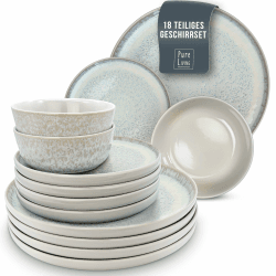 Steingut Geschirrset 6 Pers. Ibiza 18-tlg Hochwertiges Mediterranes TEST SEHR GUT Steingut Geschirr Set - Schüssel- und Teller Set - Tafelservice 6 Personen Geschirrsets Pure Living in beige 18 Teile Set Beige