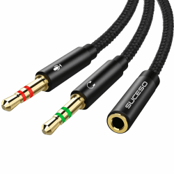 SUCESO Audio Splitter Y Adapter 3.5mm Buchse auf Doppel 3.5mm Klinkenstecker Headset Mikrofon Adapter Audio Splitter Kabel kompatibel mit Kopfhörer, PC, PS4, Gaming Headset, Desktop usw - 1M(Schwarz) 1 m Schwarz