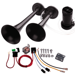 FARBIN Auto Horn 12V 150db Super Loud Air Horn, Dual Trompete Zug Horn Kit für LKW, LKW Horn mit Kompressor und Kabelbaum (12V, Schwarzes Doppelrohr Luft horn) Schwarzes Doppelrohr Luft horn 12V