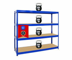 PROREGAL Schwerlastregal Dino Extra Breit 180x240x60 cm Fachlast 450kg Blau, Kellerregal, Lagerregal, Weitspannregal 60 cm tief 180x240x60cm Blau