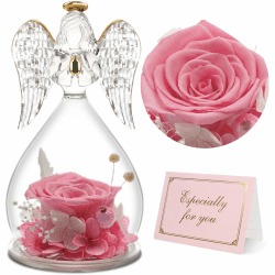 Yamonic Ewige Rose Engel Figur Geschenke für Frauen,Ewige Rose Engel Geschenke für Mama,Geburtstagsgeschenk für Frauen,Oma Geschenk,Ewige Rose im Glas Schutzengel Weihnachten,Muttertagsgeschenk 3-rosa