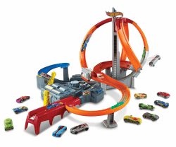 Hot Wheels Autorennbahn Mega Crash Superbahn, mit Looping Tracks und Kurven, inkl. 1 Spielzeugauto und 2 Starter, Auto Spielzeug, Spielzeug ab 6 Jahre, CDL45 Single