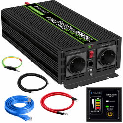 novopal 1500W KFZ reiner Sinus Spannungswandler-Auto Wechselrichter 12v auf 230v Umwandler-Inverter Konverter mit 2 EU Steckdose und USB-Port-inkl. 5 Meter Fernsteuerung-Spitzenleistung 3000 Watt