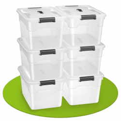 Juskys Aufbewahrungsbox mit Deckel - 6er Set Kunststoff Boxen 30l - Box groß, stapelbar, transparent - Aufbewahrung Ordnungssystem Aufbewahrungsboxen 6er Set - 30 Liter