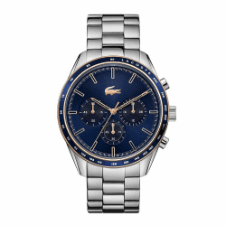 Lacoste Chronograph-Quarzuhr der Boston Kollektion für Herren mit Leder- oder Edelstahlarmband in Glieder- oder Mesh-Design Blue Link Metal