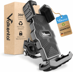 Valkental - Fahrrad Handyhalterung mit Klicksystem & Silikonpolster | Kompatibel mit jedem Lenker & jedem Smartphone | 360° Rotation | iPhone, Samsung, Huawei Black
