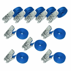 Amazon Basics – Spanngurte mit Ratschenschloss, 6 m lang, 25 mm breit, Belastbarkeit 800 kg, entspricht DIN EN 12195-2, 10 Stück, Blau Ratchet Lashing Strap
