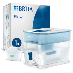 BRITA Flow Wasserfilter XXL (8,2l) inkl. 1x MAXTRA PRO All-in-1 Kartusche – Kühlschrank-Getränkespender mit Zapfhahn & großem Fassungsvermögen – Reduktion von Kalk, Chlor, Blei & Kupfer im Trinkwasser Single
