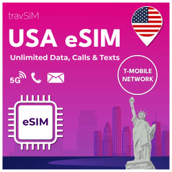 travSIM USA eSIM | T-Mobile Netz | Unbegrenzte Daten, Anrufe & Texte in den USA | e SIM Amerika funktioniert auf eSIM kompatiblen iOS & Android Geräten | e SIM Karte USA 14 Tage eSIM - 14 Days