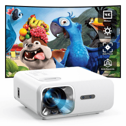 Beamer 4K KI Auto Fokus Auto 4D Trapezkorrektur Jimveo 25000L Full HD 1080P Unterstützt 4K Beamer Heimkino WiFi6 Bluetooth Smart Beamer Projector 50% Zoom 300 ''Display Led Outdoor Handy Projektor Weiß
