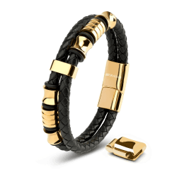SERASAR Premium Lederarmband für Männer in Schwarz | Magnetverschluss aus Edelstahl in Schwarz, Silber & Gold | Inklusive Schmuckschachtel | Tolle Geschenkidee 17cm Spirit Gold