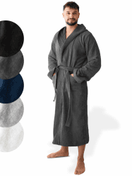SIEGENTHAL® Herren Bademantel Frottee Velour 100% Baumwolle mit Kapuze Flauschig 2 - Dunkelgrau XL-XXL