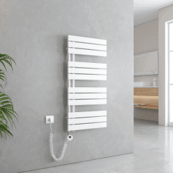 EMKE Handtuchheizkörper Elektrisch 1041x500 mm, Badheizkörper Elektrisch mit Thermostat Elektrischer Handtuchwärmer Handtuchtrockner Handtuch Heizkörper Bad Handtuchhalter mit Heizstab Weiß 600W 1041x500mm Weiß