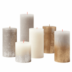 Bolsius Rustik Stumpenkerzen - Geschenkset mit 6 Stück - New Sparkle - Dekorative Haushaltskerzen - Lange Brenndauer - Duftfrei - Enthält natürliches Pflanzenwachs - Ohne Palmöl - Verschiedene Größen