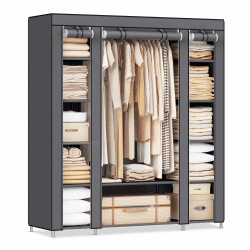 SONGMICS Kleiderschrank, Stoffschrank, 12 mit Kleiderstange und Ablagen, Stabiler Schrank, für Schlafzimmer, Ankleidezimmer, 150 x 45 x 175 cm, grau LSF03G