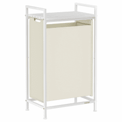 VASAGLE Wäschekorb, Wäschesammler mit Ablage, Wäschebox, Wäschesack aus Oxford-Gewebe ausziehbar abnehmbar, Metallrahmen, 47 L, 42 x 28 x 75 cm, cremeweiß-wolkenweiß BLH001W01 Cremeweiß + Wolkenweiß 47 L