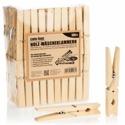 com-four® 100x Wäscheklammern XXL aus Holz - Nachhaltige Holzklammern aus Birkenholz - unbehandelte Holzwäscheklammern zum Wäscheaufhängen, ca. 10 cm (100 Stück - Birke - XXL)