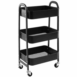 DOEWORKS Rollwagen Metall Aufbewahrungswagen Küchenwagen 3-Etagen, Servierwagen Organizer Wagen mit Rädern für Wohnzimmer Schlafzimmer Make-up Badezimmer Büro, Schwarz