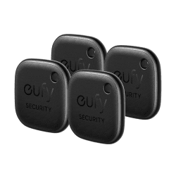 eufy security SmartTrack Link (Schwarz, 4er-Pack) Schlüsselfinder, Kompatibel mit Apple Find My (iOS), Schlüsselfinder, Bluetooth-Tracker für Ohrhörer und Gepäck, Telefonfinder, wasserdicht.