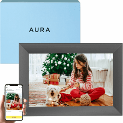 Aura Carver Intelligenter digitaler Bilderrahmen 10,1 Zoll HD WLAN Cloud Digitaler Fotorahmen, Kostenloser unbegrenzter Speicherplatz, Fotos von überall aus senden – Gravel Carver - Gravel