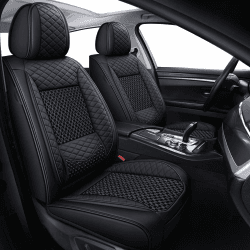WANGIRL Sitzbezug Auto Vordersitze 2 Stück, Atmungsaktiver Eisseiden-Autositzbezüge Leder Universal Set, Kompatibel mit Den Meisten Limousinen und SUV (Schwarz) Black