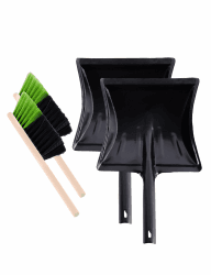 Garronda Kehrschaufel Set Kehrgarnitur aus Metall und Synthetik Handfeger mit kurzem Griff Kehrblech Kehrbesen für Haushalt nützliches Set Handfeger und Schaufel GD-0010 2 Stück (Schwarz/Grün) 2 Stück Schwarz/Grün+schwarz