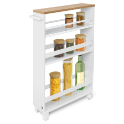 bomoe Nischenregal 15cm breit – Küchenwagen Küchenregal Schmal – Rollwagen Schmal 3 Fächer & Arbeitsplatte – Nischenschrank Küche Bad Büro – Bathroom Cart Nischenwagen Weiß & Eiche 79x50 cm – Hylla