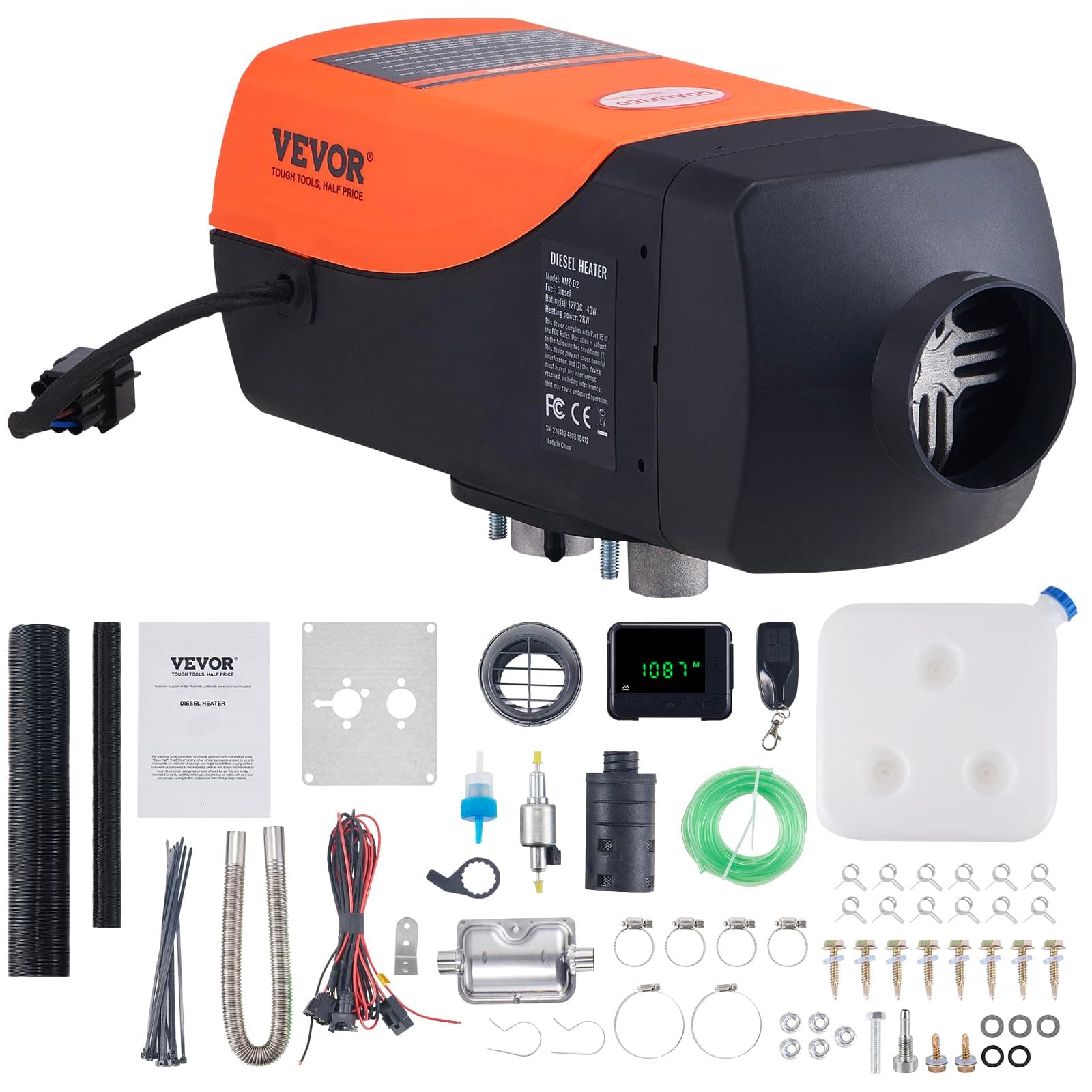 VEVOR Luft Dieselheizung Standheizung 12 & 24 V 2 kW, Luftheizung Air Diesel Diesel-Standheizung Lufterhitzer, 0,12–0,26 L/Std. Dieselheizung mit LCD-Display & Fernbedienung Kfz, LKW, Autos, Bus usw. 2KW