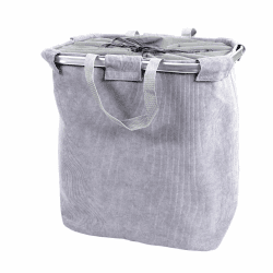Wäschesammler HWC-C34, Laundry Wäschekorb Wäschebehälter mit Kordelzug, 2 Fächer Henkel 54x52x32cm 89l - cord grau Cord Grau 54 x 52 x 32 cm
