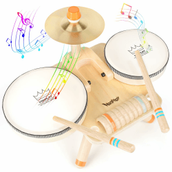 Spielzeug ab 3 Jahre Schlagzeug Trommel Kinder Holzspielzeug Baby Musikinstrumente Motorikspielzeug Geschenk 3 4 5 Jahre Junge Mädchen 6 In 1 Schlagzeug Kinder