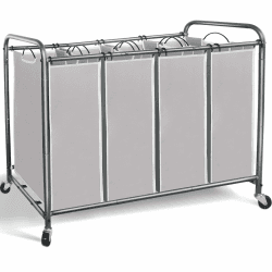 Storage Maniac Wäschesortierer mit 4 Fächern, 4 Wäschesäckchen, mit robusten, rollbaren, arretierbaren Rollen und herausnehmbaren Taschen Modern