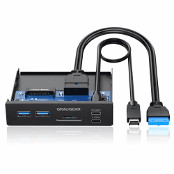 GRAUGEAR 6-Schnittstellen USB-C [20 Gbit/s] Frontpanel in 3,5 Zoll mit 1x USB 3.2 Gen2x2 Type-C 20 Gbps & 2X USB-A, SD & microSD Kartenleser, Metall-PC-Frontblende, Schnelle Datenübertragung