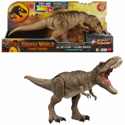 Mattel Jurassic World: Die Chaostheorie Netflix - All-Out Attack Tyrannosaurus Rex Dinosaurier Actionfigur-Spielzeug, T-Rex mit Stampfattacke, Beißen und Brüllen & hochentwickelten Kampfstacheln,HXF54