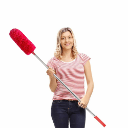 HTLY SPR Staubwedel Teleskop Waschbar, Staubwischer Mikrofaser Edelstahl Teleskop Stange und Verbiegbare Eckbesen, Staubwedel Lang Ausziehbar Extra Lang Bis 254cm, für Decken Spinnweben (Rot)