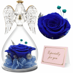 Yamonic Ewige Rose Engel Figur Geschenke für Frauen,Ewige Rose Engel Geschenke für Mama,Geburtstagsgeschenk für Frauen,Oma Geschenk,Ewige Rose im Glas Schutzengel Weihnachten,Muttertagsgeschenk 4-blau