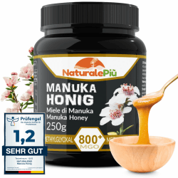 Manuka-Honig 800+ MGO – 250g Manuka-Honig – Qualitätsprodukt hergestellt in Neuseeland – Von akkreditierten Laboratorien getestetes Methylglyoxal – NaturalePiù 800MGO 250 g (1er Pack)