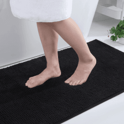 Homaxy Chenille Badezimmerteppich rutschfeste Badematte Waschbar Badteppich Weich Badvorleger Saugfähige Duschvorleger für Badezimmer - 60x90 cm, Schwarz 60x90 cm Schwarz