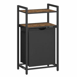 VASAGLE Wäschekorb, Wäschesammler mit 2 Ablagen, Wäschesack ausziehbar und abnehmbar, 65 Liter, für Badezimmer, Waschküche, vintagebraun-schwarz BLH212B01 Vintagebraun + Schwarz 65 L