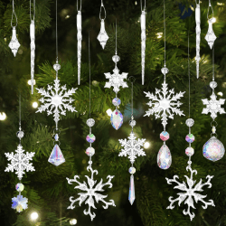 16 Stück Acryl Eiszapfen Schneeflocke Eistropfen Anhänger,Weihnachtsbaum Kristall Dekorationen,Weihnachtenbaum ,Weihnachtsbaumschmuck,Kristallschneeflocke für die Weihnachtsbaumparty Farbe
